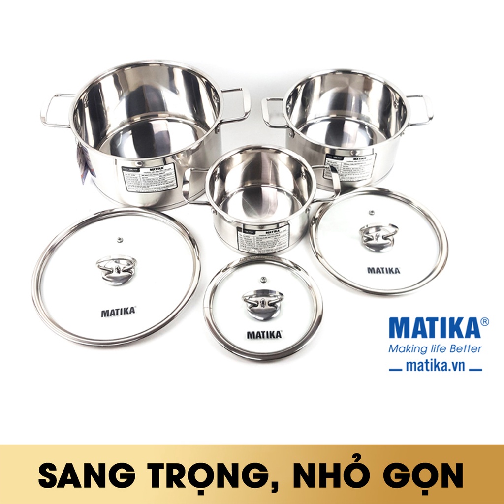 Bộ nồi inox 5 đáy,nồi inox cao cấp Matika MTK-C5 dùng được bếp từ,hiện đại-HÀNG CHÍNH HÃNG