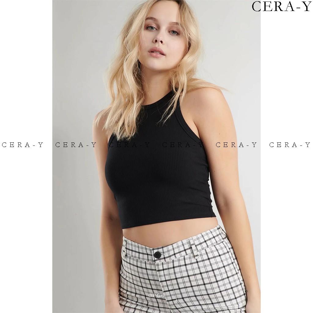 Áo thể thao bra áo ba lỗ croptop CERA-Y màu đen CRA033