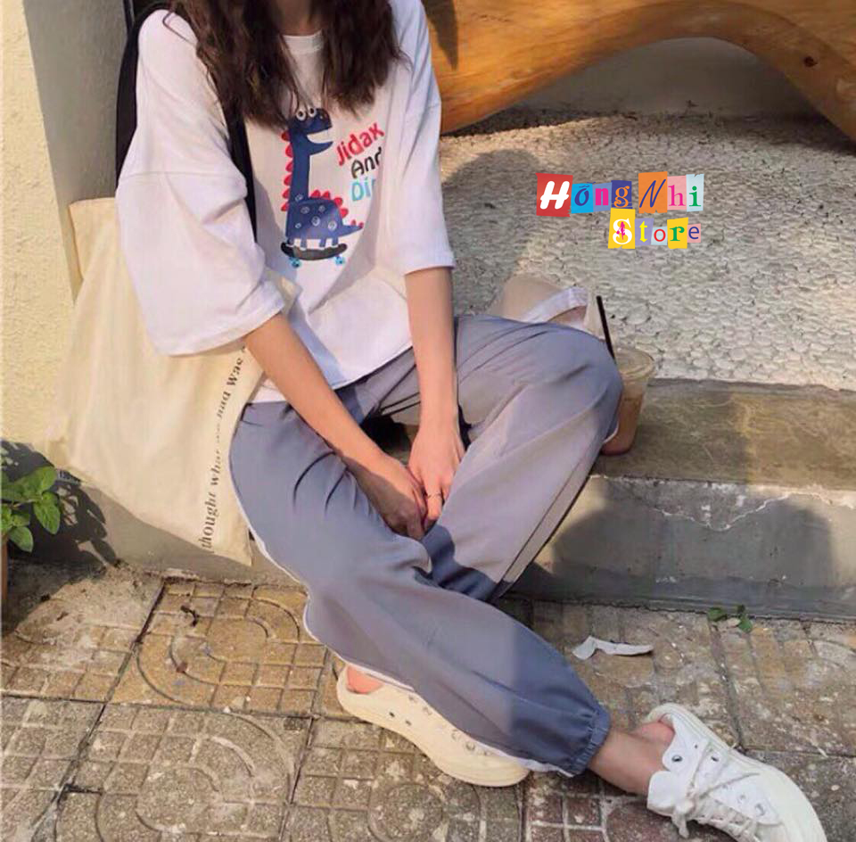 Quần Jogger Line Unisex Lưng Thun 2 Sọc Bo Lai Dáng Rộng Màu Xám - MM - M