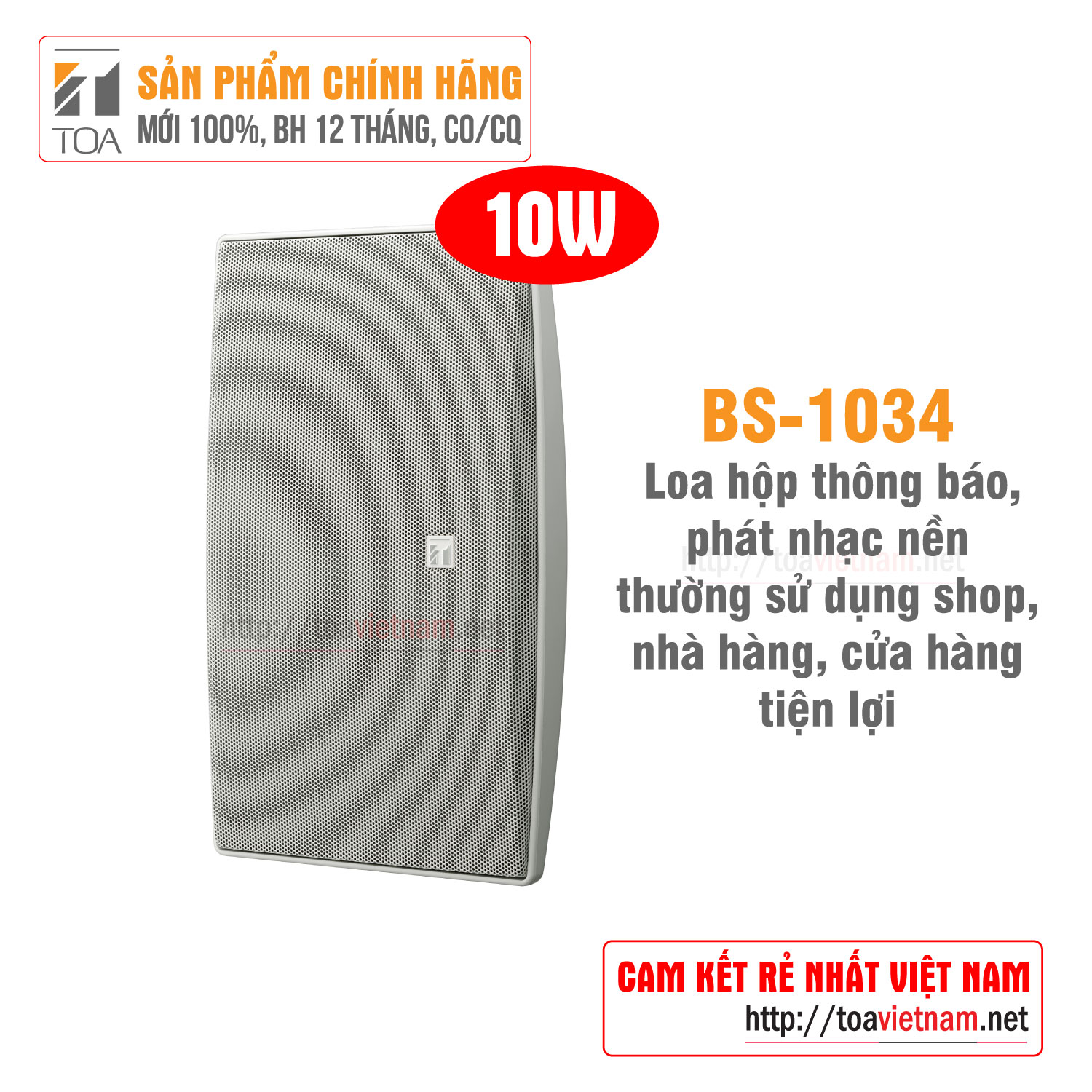 Loa hộp treo tường thông báo, phát nhạc nhà hàng, quán cafe, siêu thị 10W: TOA BS-1034 - Hàng chính hãng