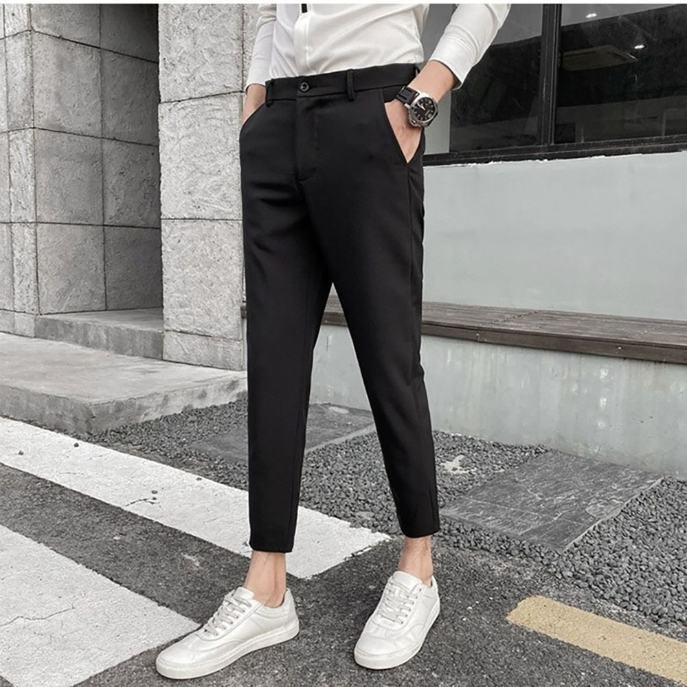 Quần âu nam thời trang dáng ôm công sở, quần tây nam vải co giãn nhẹ chống nhăn chống xù ống côn cực lịch sự, trẻ trung - Đen - SIZE 32