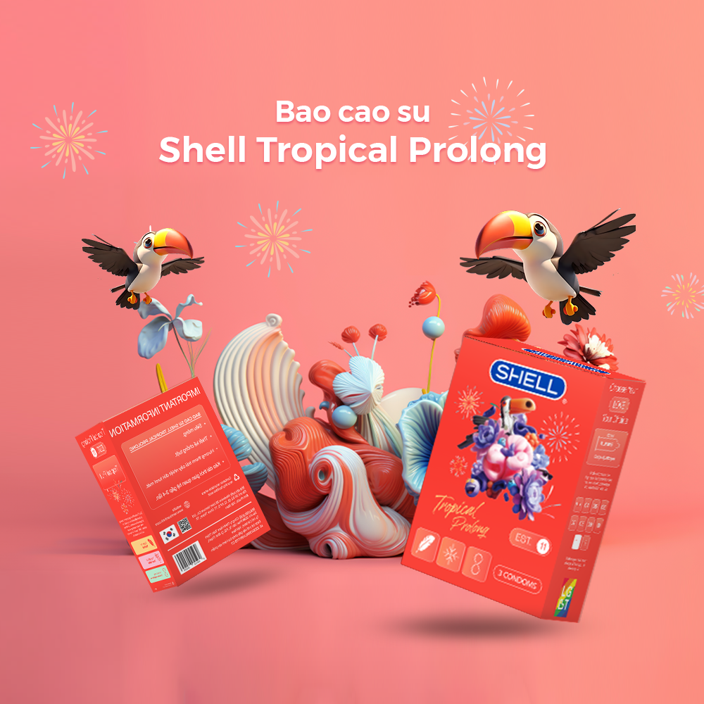Bao cao su Shell Tropical Prolong kéo dài thời gian, hương hoa quả nhiệt đới - Hộp 3 cái | SHELL CHÍNH HÃNG