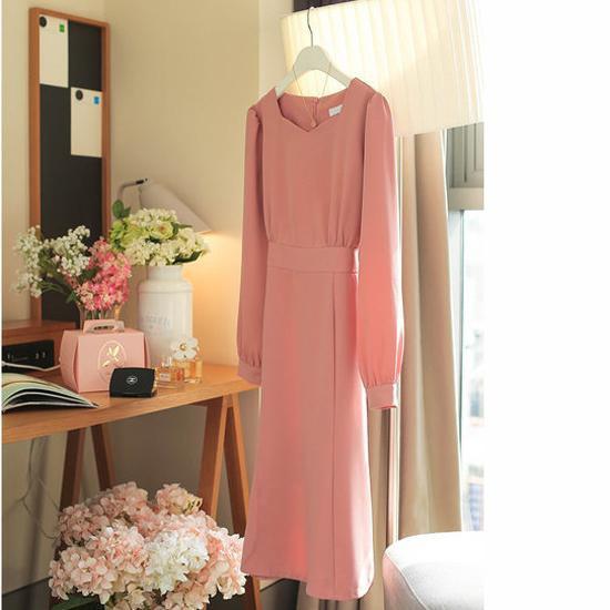 Đầm xòe cổ tim Quyên buộc nơ eo tay dài xinh xắn DL171