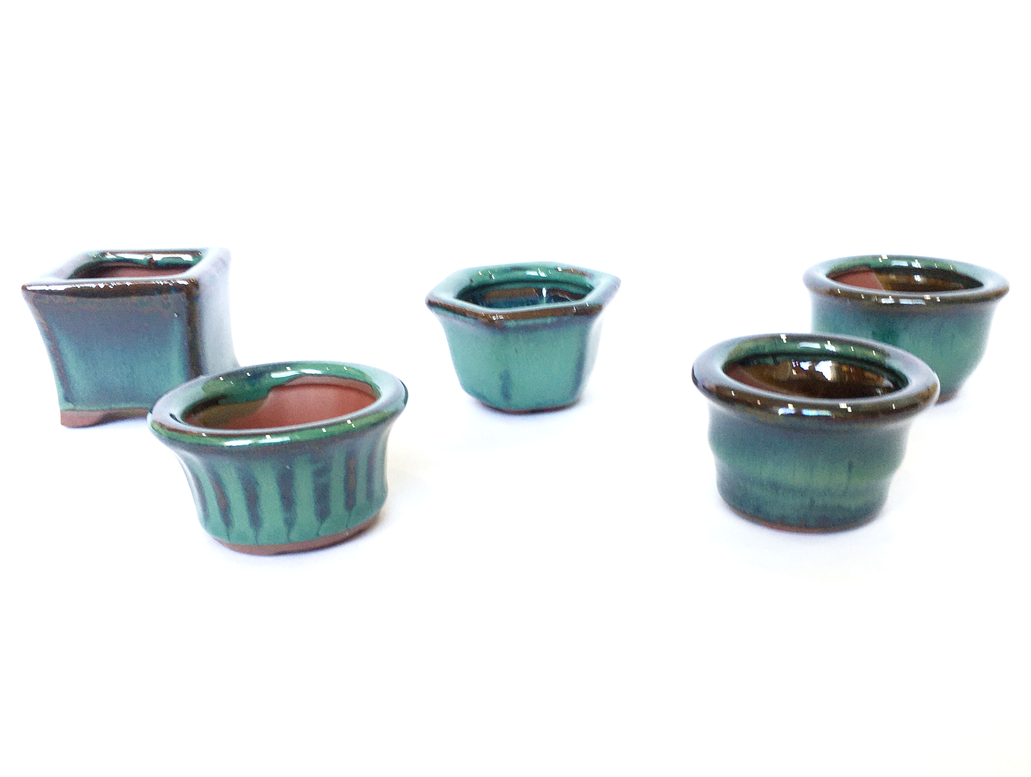 Combo 5 Chậu gốm sứ Bát Tràng làm chậu trồng bonsai, sen đá men hỏa biến có lỗ