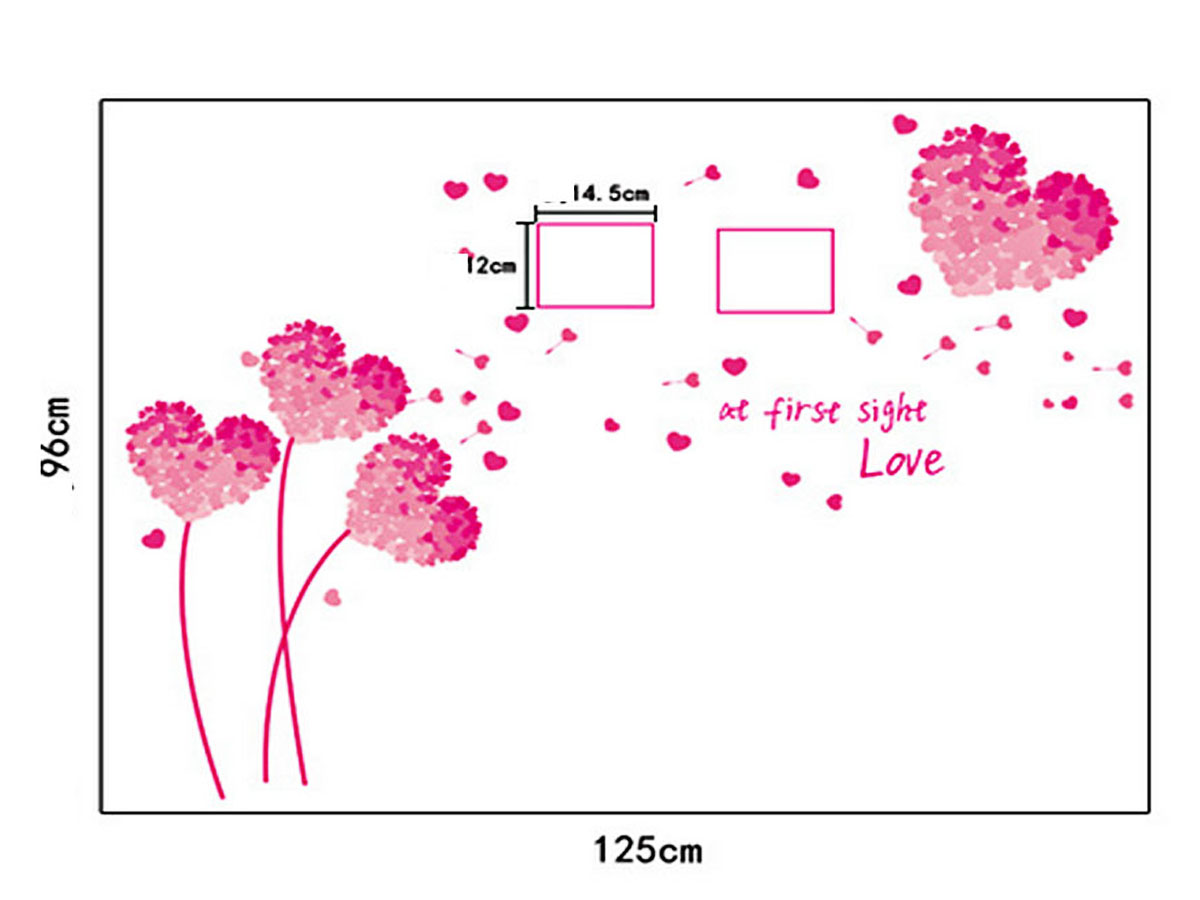 decal dán tường cây tình yêu  trái tim hồng