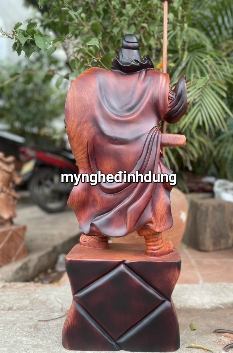 Tượng quan công trấn ải gỗ hương đá pu giả cổ kt cao 80×30×20cm