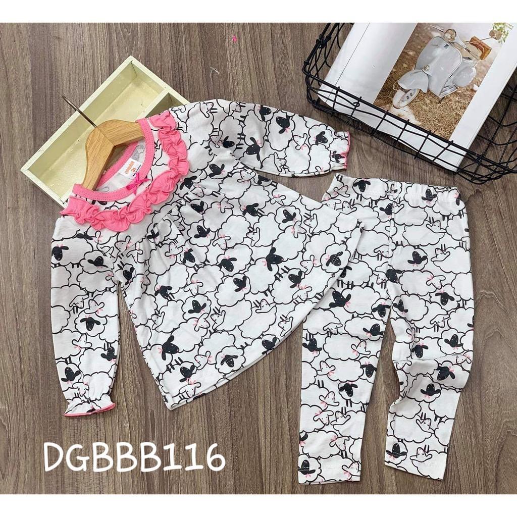 Bộ dài tay thun borip bèo cổ siêu xinh cho bé gái từ 11 đến 23kg - Bộ dài bé gái