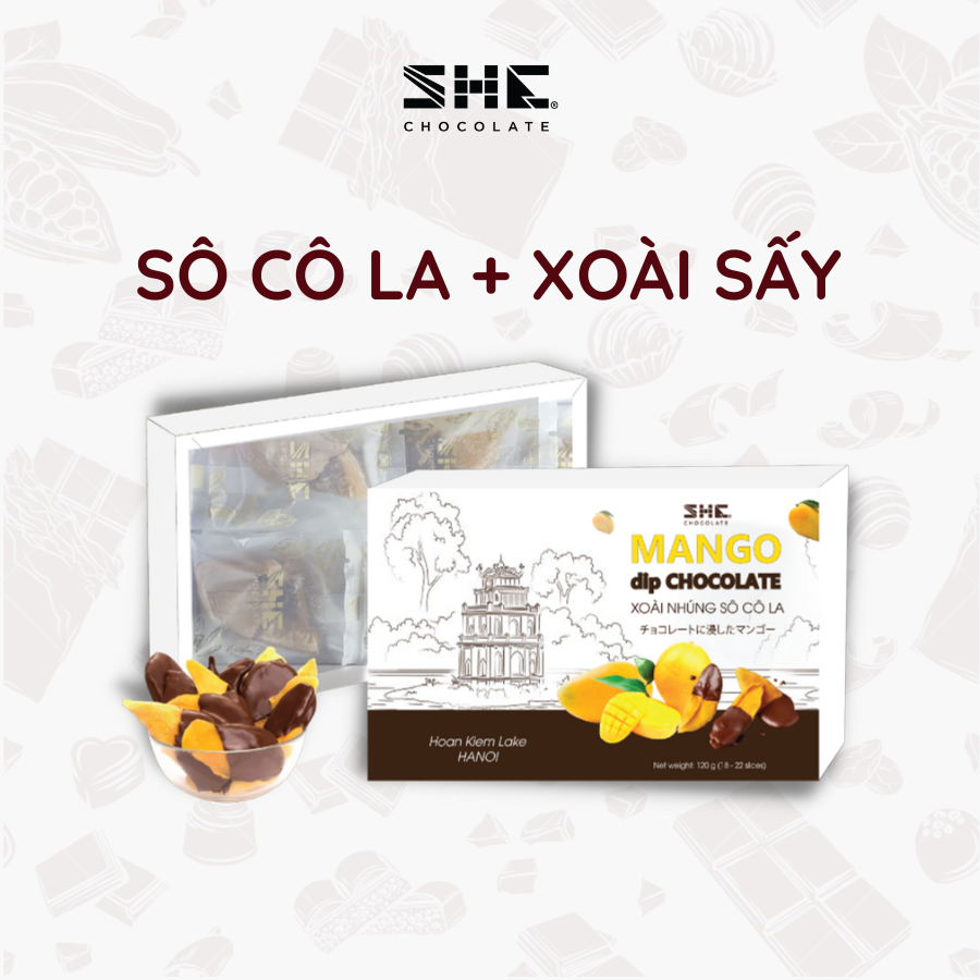 Xoài nhúng socola hộp 120g SHE Chocolate - Quà tặng du lịch phong cảnh Hồ Hoàn Kiếm Hà Nội