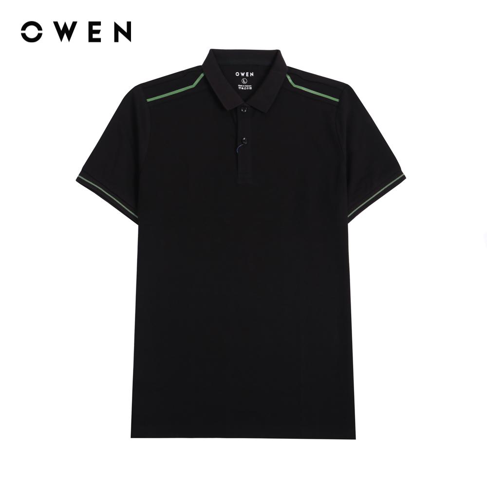 OWEN - Áo polo nam ngắn tay form Bodyfit màu Đen Họa tiết CVC Spandex APV221006