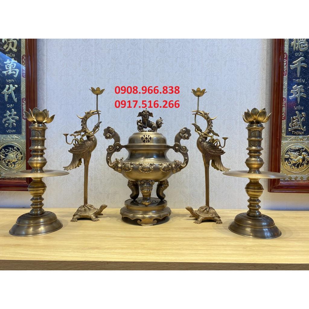 BỘ NGŨ SỰ HOA SÒI 50CM BẰNG ĐỒNG VÀNG LÀM MÀU HUN GIẢ CỔ NẶNG 22KG CHO BAN THỜ TỪ 1M2 ĐẾN 1M8