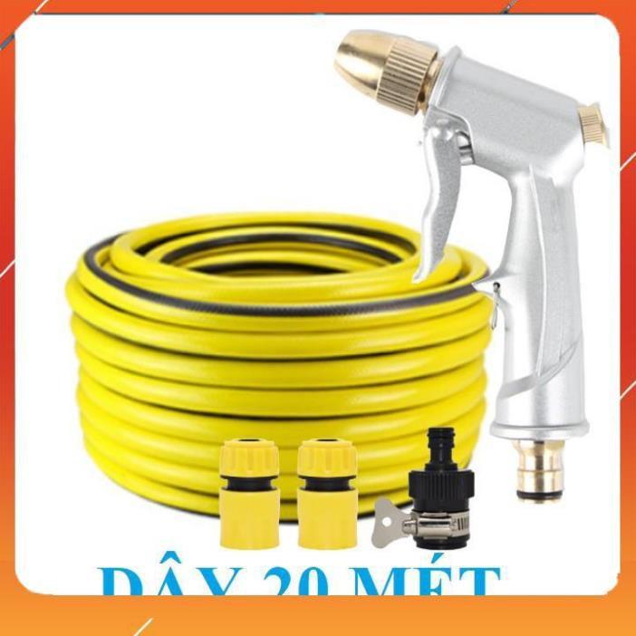 Vòi Xịt️Evoucher Bộ dây vòi xịt nước rửa xe, tưới cây , tăng áp 3 lần, loại 20m 206701 đầu đồng, cút, nối đen