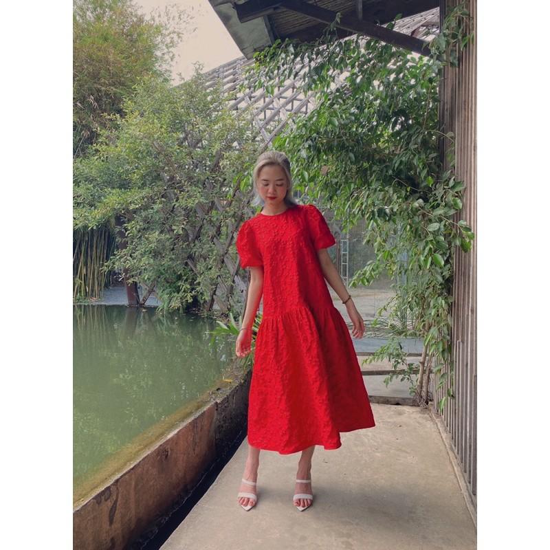 Đầm ren kim cương form rộng suông dài