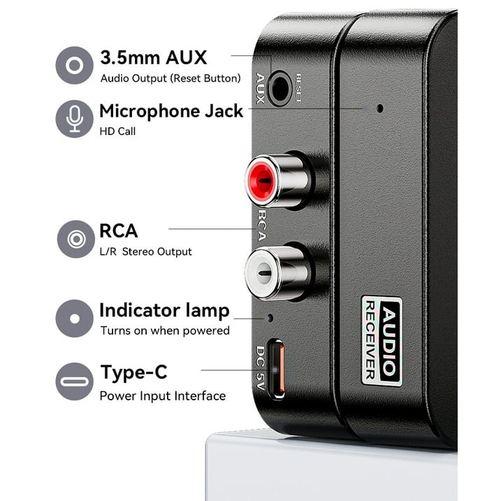 Bộ Thu Âm Thanh Bluetooth 6.0 AUX 3.5mm RCA Type-C M1R - Hàng Nhập Khẩu