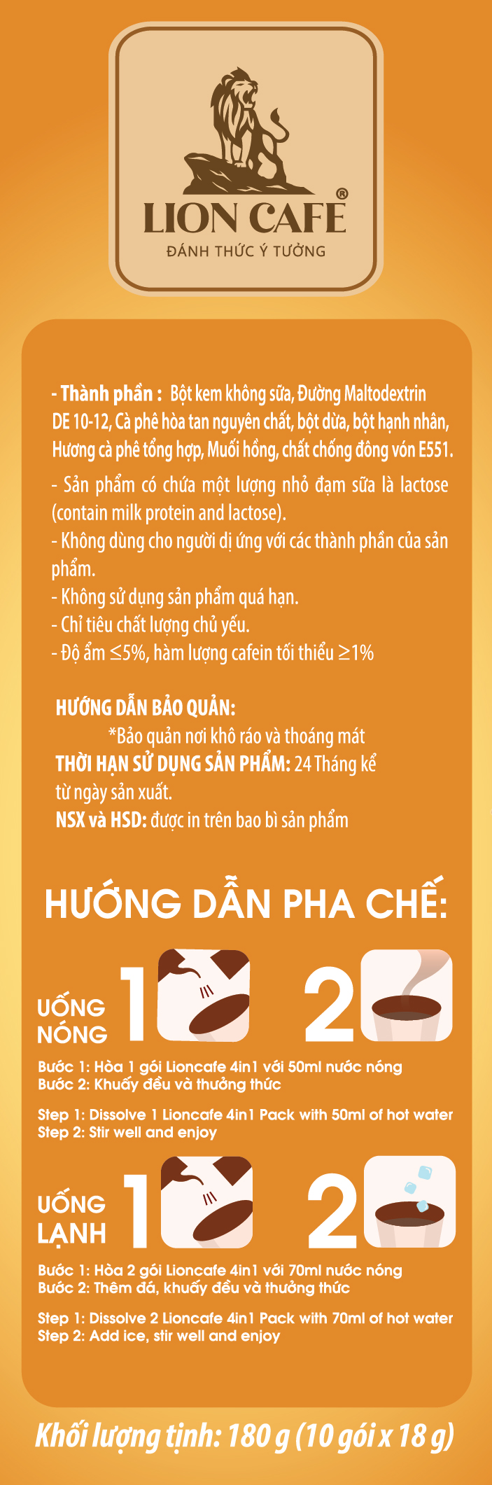 Cà Phê Muối Hạnh Nhân Cốt Dừa - LION CAFE Hộp 180g (10 gói x 18g) - Thơm Béo Sánh Quyện