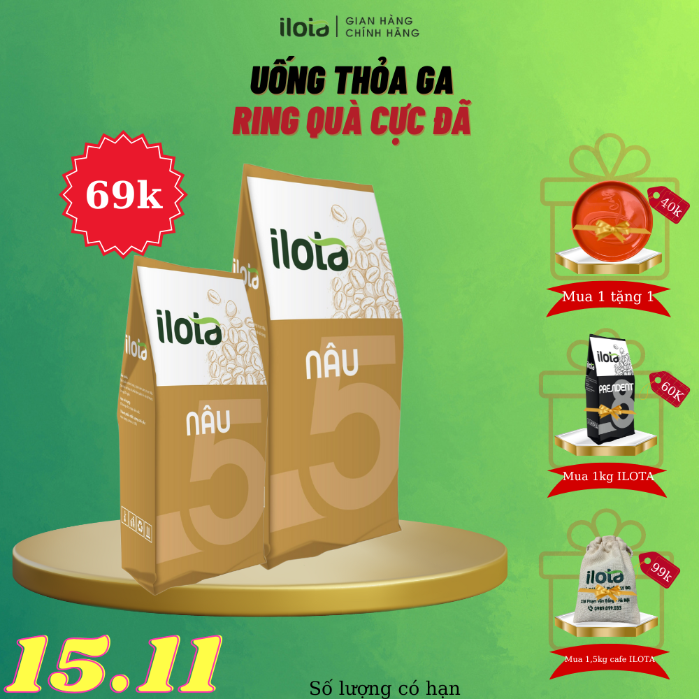 Cà Phê ILOTA 5 NÂU rang xay nguyên chất cafe ngon pha phin Coffee Nâu Sữa Đá gói 250gr