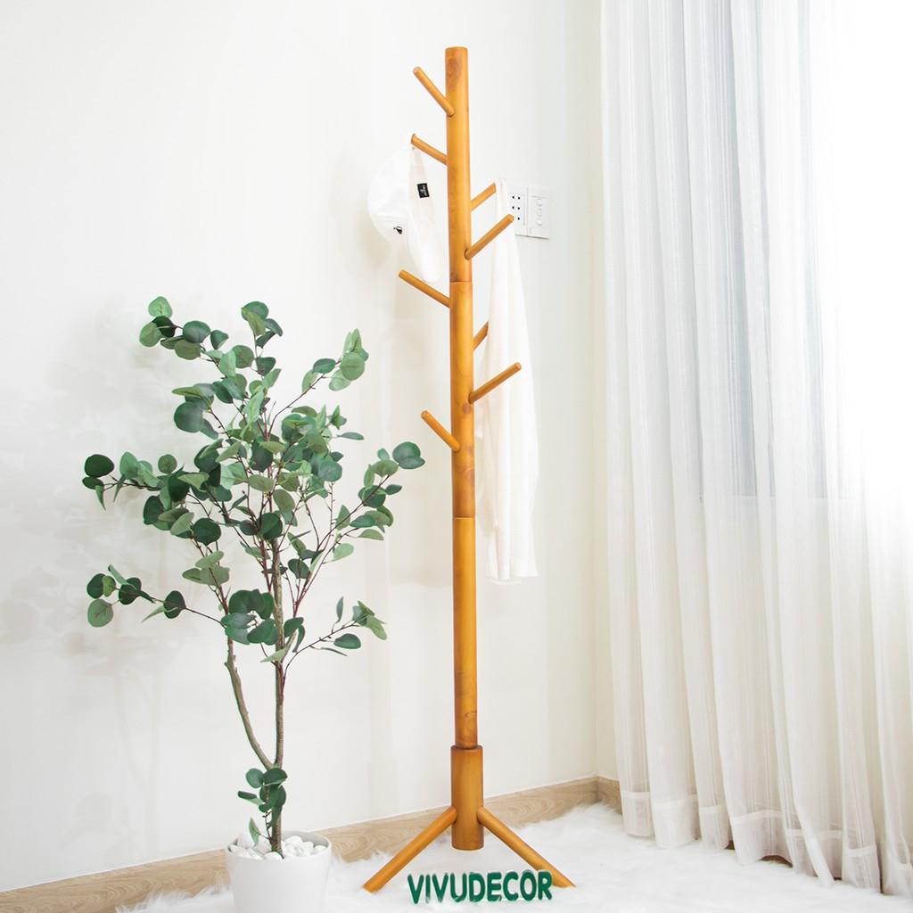 Móc treo quần áo Vivudecor gỗ đứng decor trang trí phòng ngủ nhà 8 nhánh màu TQ