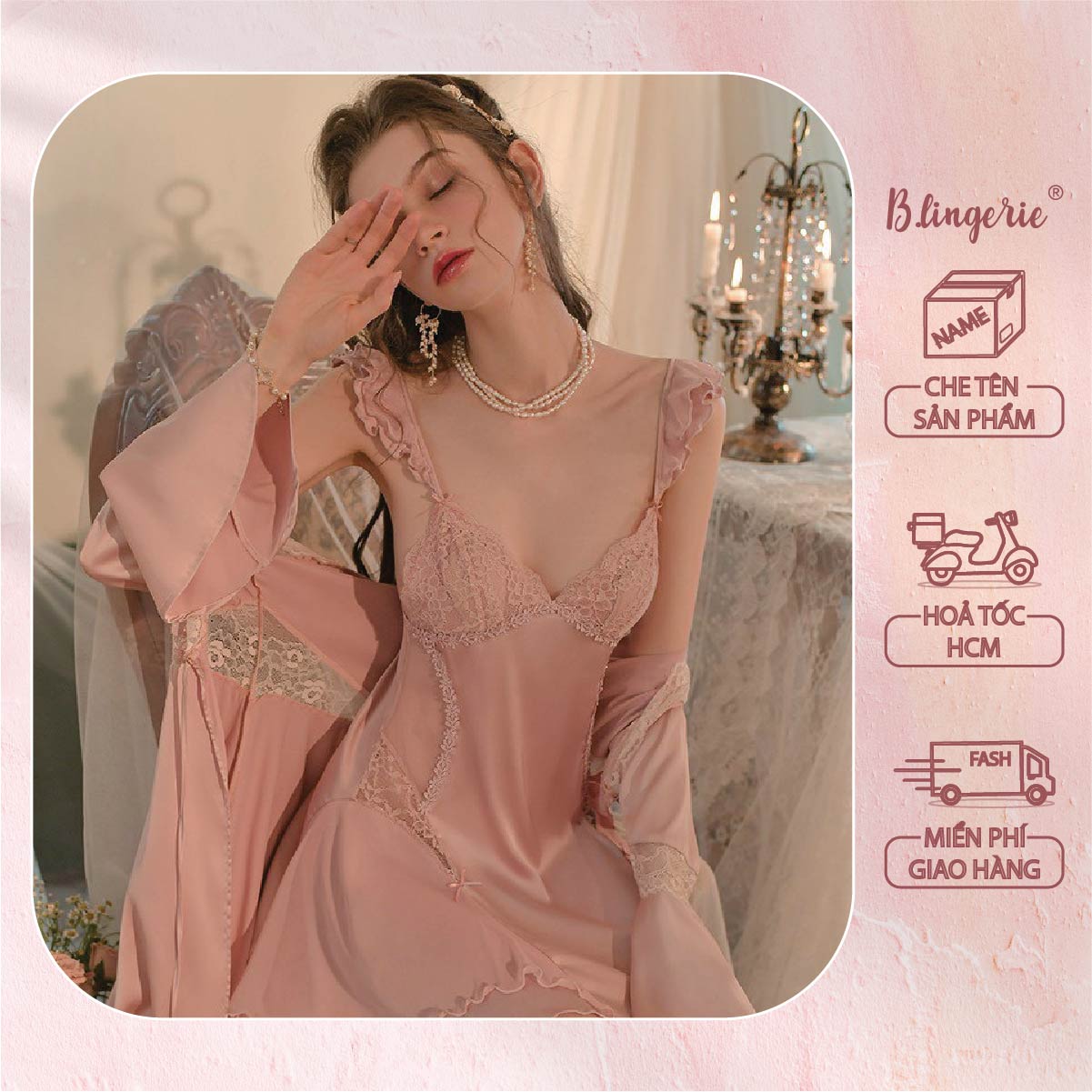 Váy Ngủ Phối Ren Thiết Kế Nhẹ Nhàng (Không kèm áo choàng) - B.Lingerie