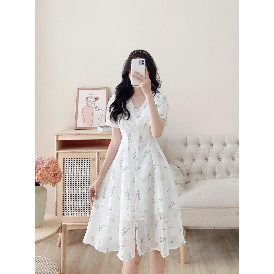 Váy Hoa Nhí Vintage SANMAY Đầm Dự Tiệc Cưới Nữ Vải Voan Dáng Dài thiết kế kiểu Hàn Quốc cao cấp, đi chơi công sở VD047