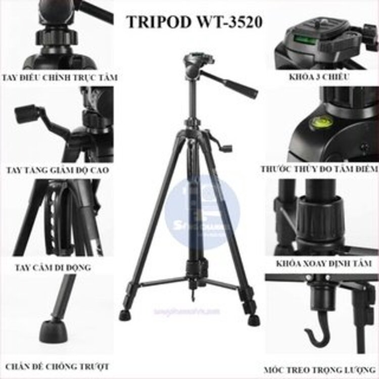 Tripod, chân đế điện thoại, máy ảnh WEIFENG WT-3520, tặng kèm remote, túi đựng và đầu kẹp điện thoại - Hàng Nhập Khẩu