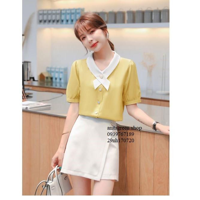 nh170720-SƠ MI NỮ PHỐI BÂU TAY NGẮN