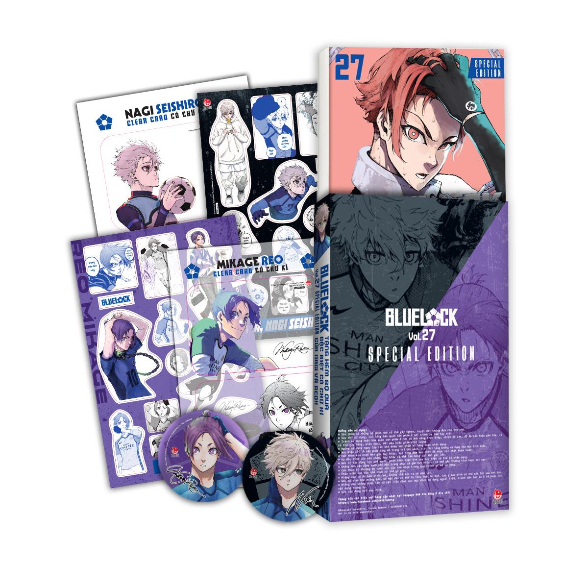 Sách - BlueLock - Tập 27 - Bản Đặc Biệt - Tặng Kèm Bộ 3 Quà Tặng Có Chữ Kí Của Nagi Và Reo (Clear Card + Bảng Sticker + Huy Hiệu)