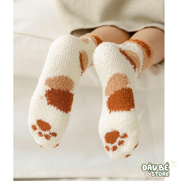 Tất chân giữ ấm mùa đông hình chân mèo bông xù đáng yêu cho nữ-Vớ mang trong nhà/đi ngủ mềm mịn chân thú - DAUBE - PK090