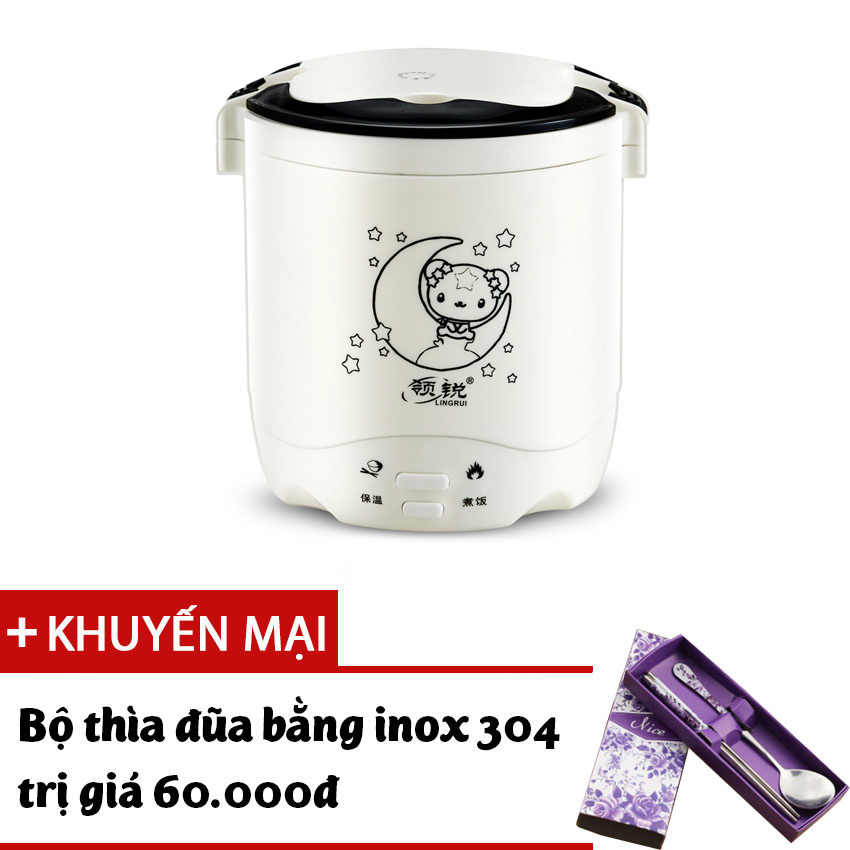 (Tặng bộ thìa đũa inox)Nồi cơm điện mini 1.2L Mini nấu cơm làm bánh nấu cháo làm súp cho 1-2 người nấu cơm tại văn phòng bệnh viện