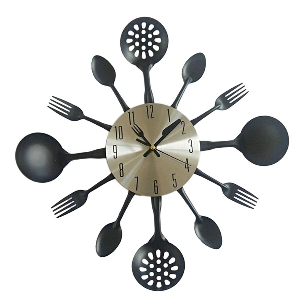 Kitchen Wall Clock 3D Removable Kitchen Spoon Fork Wall Clock Mirror Wall Decal Wall Sticker Room