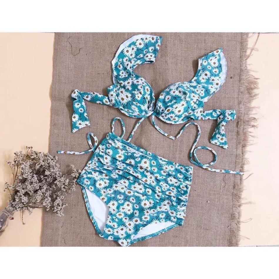 freeship Bikini cánh tiên xanh hoa trắng mặc đi biển đi bơi đẹp ( Hàng loại 1)