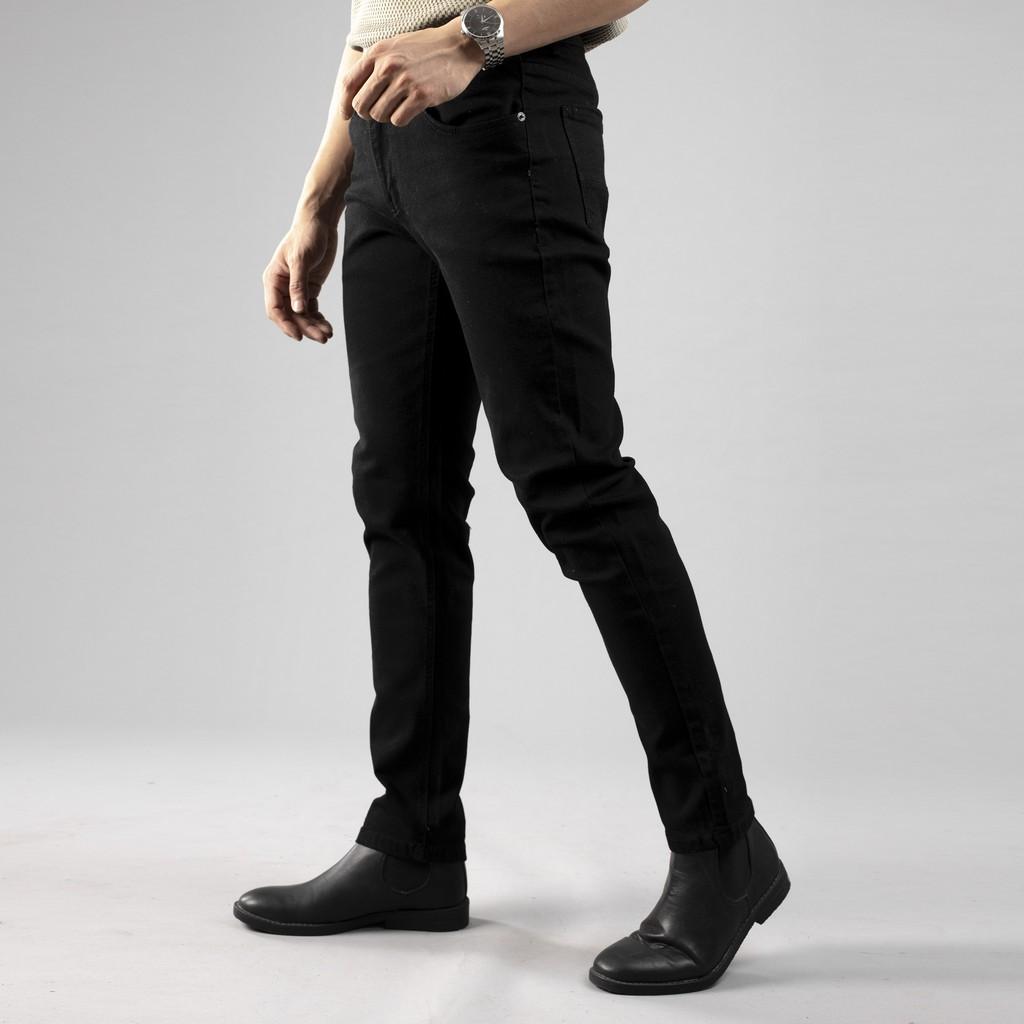 Galvin - Quần Jeans nam đen trơn basic xuất khẩu chất co giãn form slimfit QJGV32