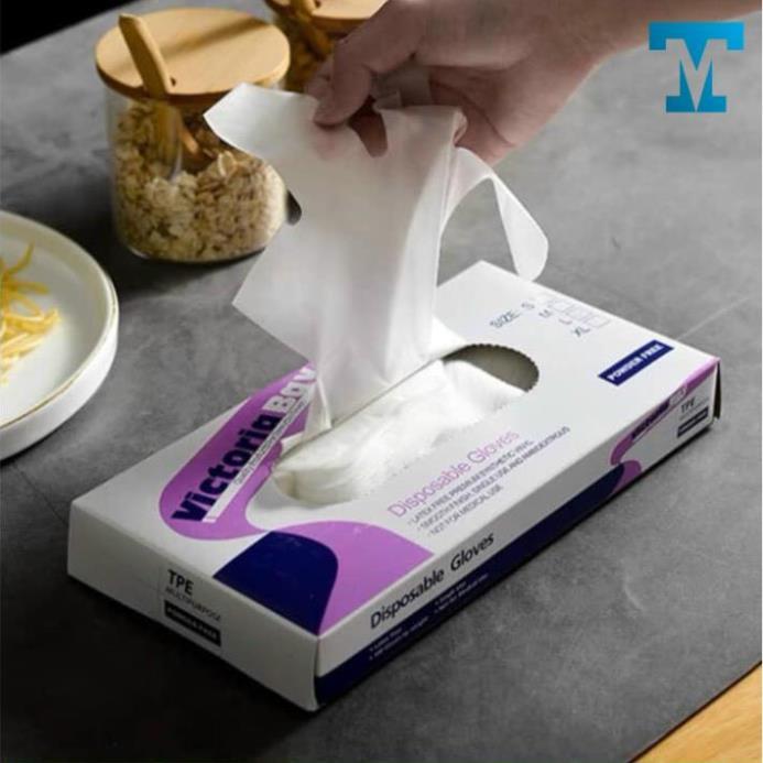 Găng tay nấu ăn - găng tay làm bếp siêu dai Victoria Bay chất liệu TPE không mùi chống nhăn hộp 100 cái size M