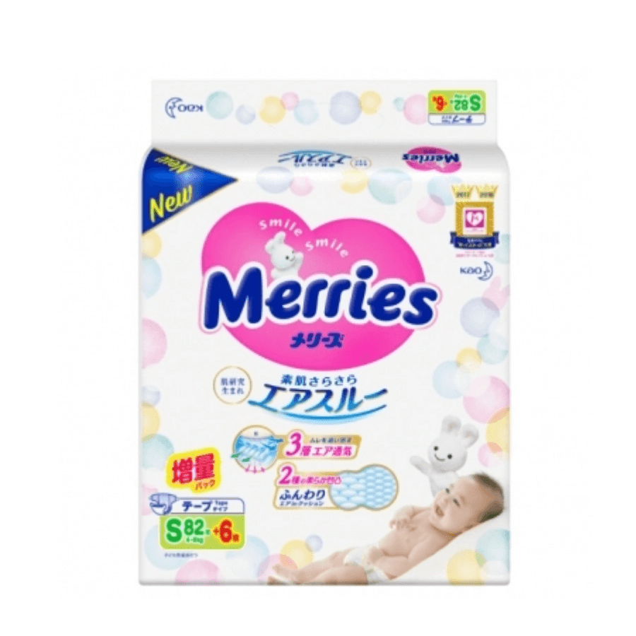 Tã/bỉm dán Merries size S - 82 + 6 miếng (Cho bé 4-8kg)