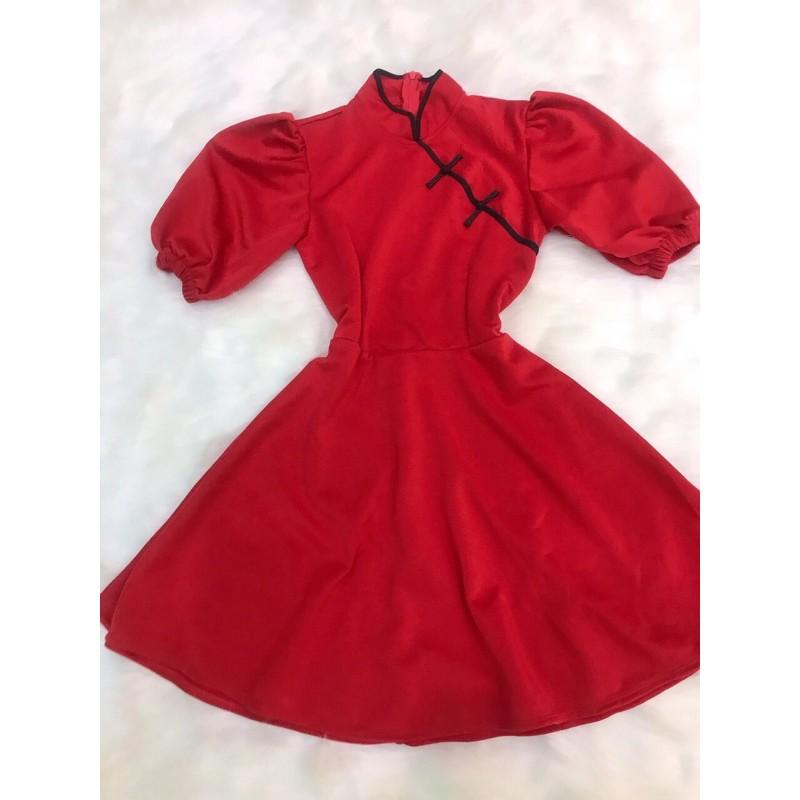 Đầm xoè tay phồng cổ tàu dịu dàng thướt tha kèm hình thật