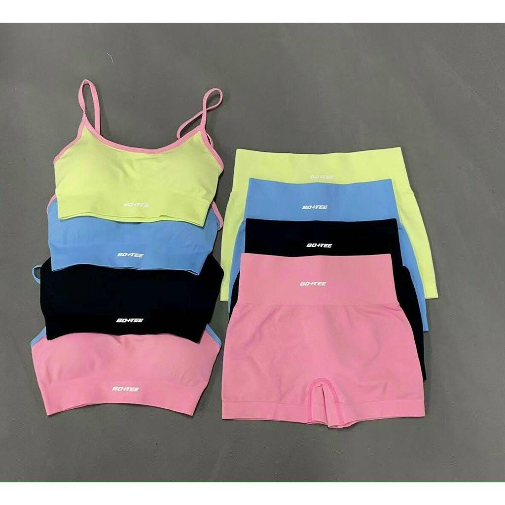 Bộ Tập Gym Yoga Botee Basic Áo Bra 2 Dây Quần Đùi Co Giãn Sẵn Mút Lót Quần Lưng Cao Nâng Mông
