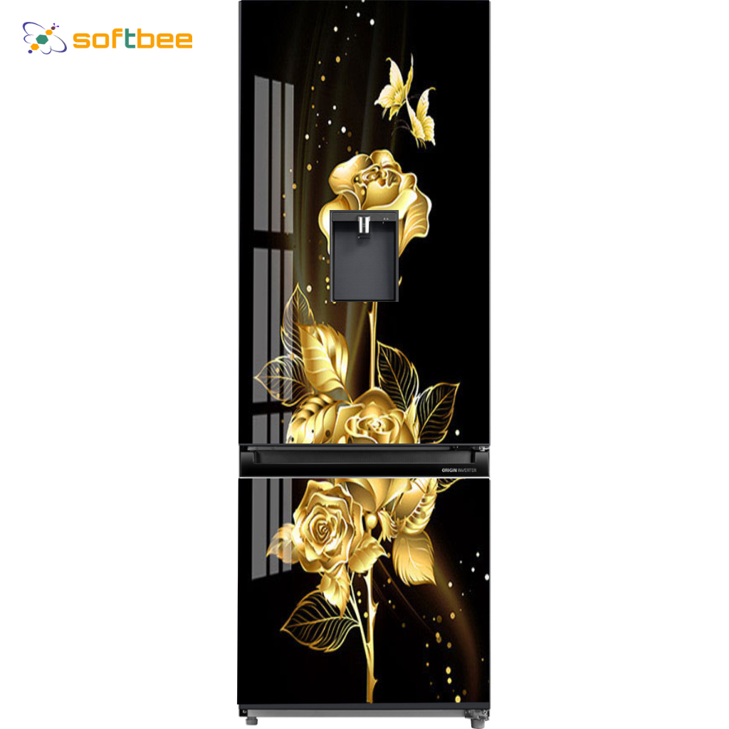 Decal dán tủ lạnh, gồm 4 kích thước chọn lựa, in hình hoa hồng phông đen, chống nước, keo bám dính tốt