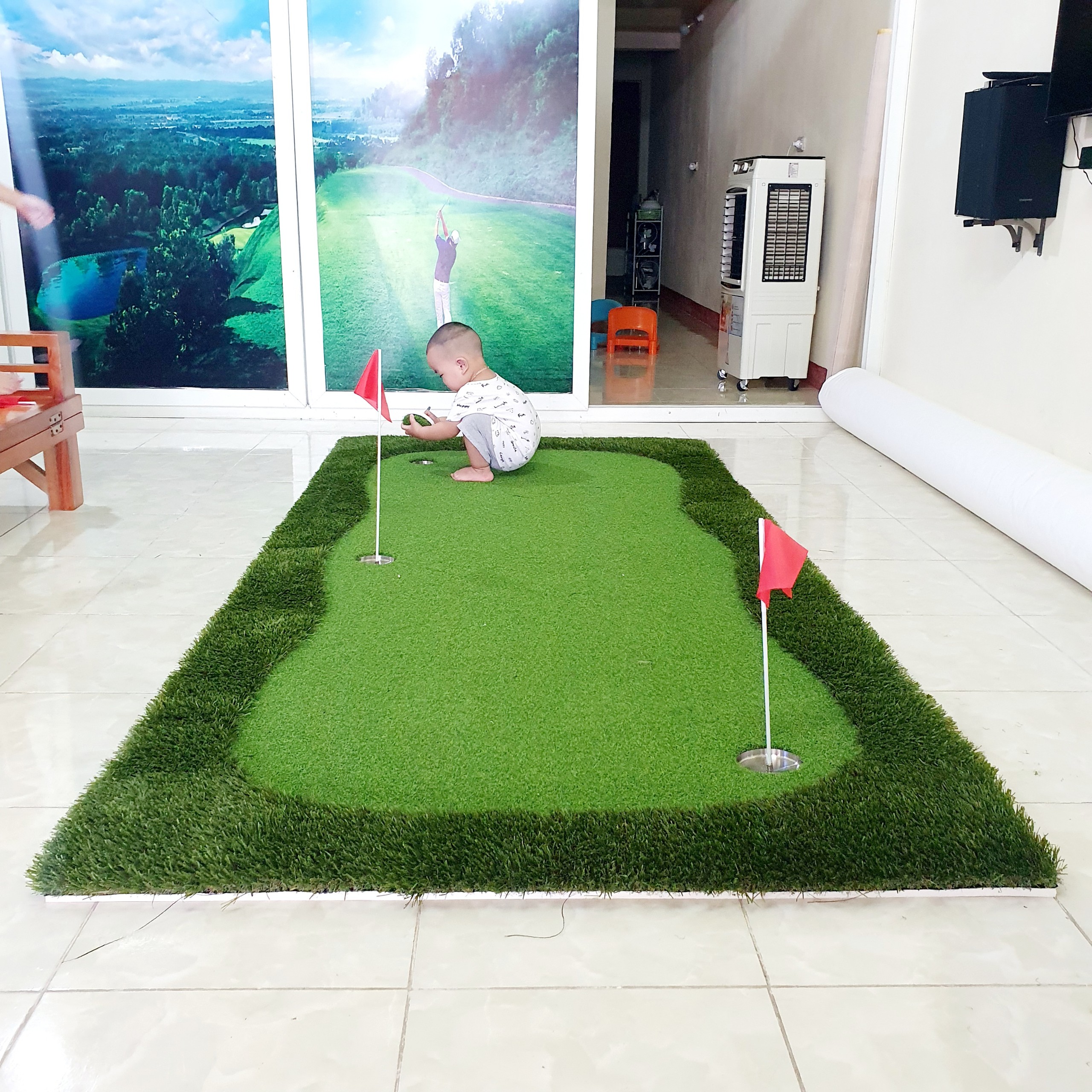 Bộ Thảm tập Putting Golf , Dày 3cm: Kèm 3 lỗ cờ inox, Cao cấp, Bền bỉ, Đàn hồi tốt.