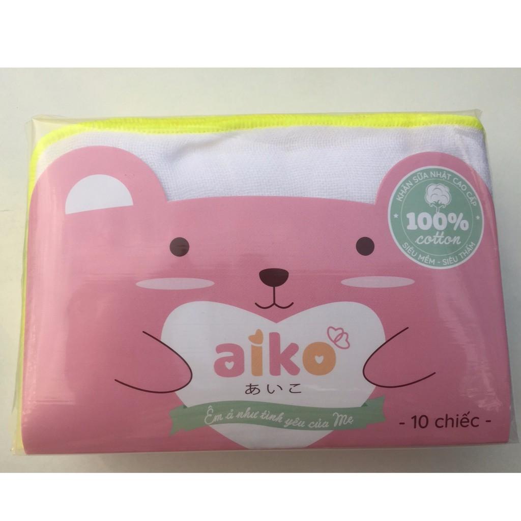 Khăn Sữa Xuất Nhật 4 Lớp Aiko 25x35 - 10 cái/túi  (Màu Viền Ngẫu Nhiên)