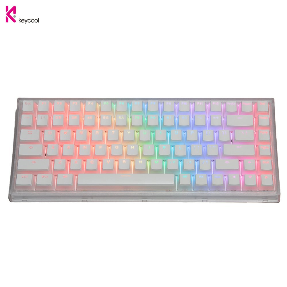 Bàn phím cơ Keycool KC84 Pro Transparent White RGB Hotswap Three-mode Bluetooth 5.0/ 2.4G/ Type-C - hàng chính hãng