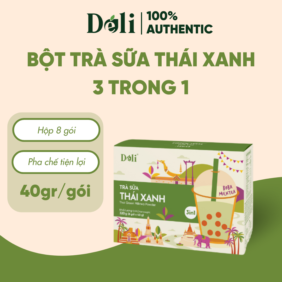 Bột trà sữa Thái xanh 3in1 Déli - Hộp 320gr (8 gói), pha chế trà sữa tiện lợi, nhanh chóng