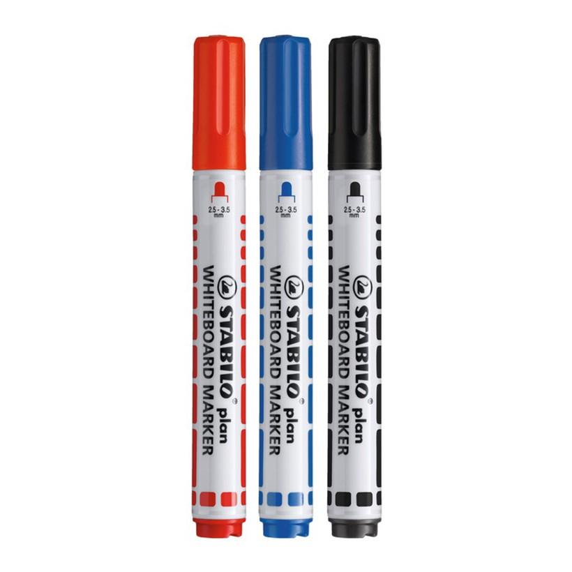 Bộ 2 Bút viết bảng đầu tròn + đầu vuông STABILO plan WHITEBOARD MARKER + Mực châm STABILO Refill Ink (WM64-BK-R2