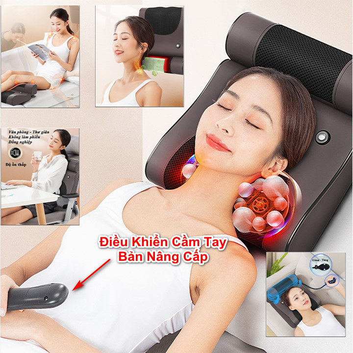 Gối massage kiêm tựa lưng massage phiên bản nâng cấp tích hợp nhiệt hồng ngoại cùng điều kiển cầm tay tiện lợi Hàng Chính Hãng