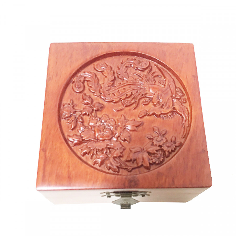 Hộp đựng Con dấu đơn, đồ trang sức nhỏ Điêu khắc Chim Phượng VUÔNG POWERFUL