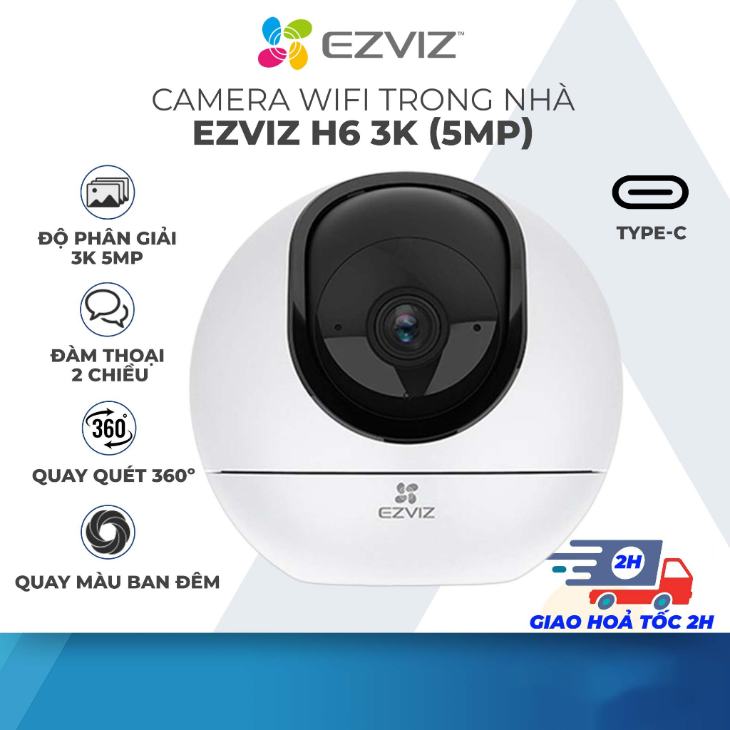 Camera Wifi Trong Nhà Ezviz H6 3K 5MP AI Thông Minh, Đàm Thoại 2 Chiều - Hàng chính hãng