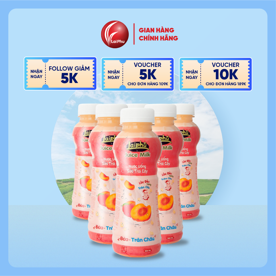 Sữa Trái Cây Đào Trân Châu Lai Phú Chai 300ml - Lốc 6 Chai