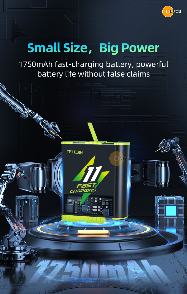 Telesin Fast Charging 2 pin Go-pro 11-10-9 và Hộp Sạc new 2023