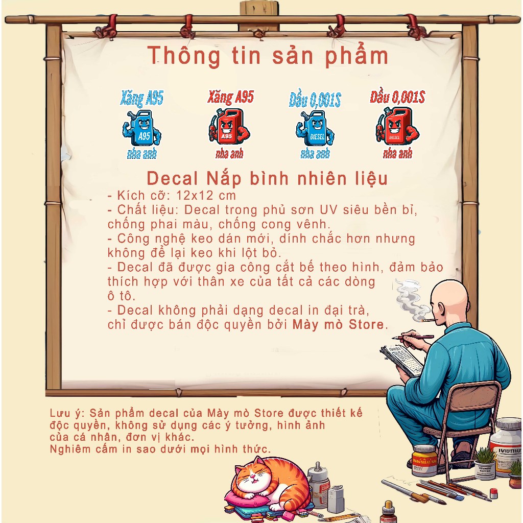 Decal dán xe, tem dán xe, Trang trí nắp bình nhiên liệu - thiết kế đặc biệt phủ sơn UV dán kính hậu ôtô Mày mò Store