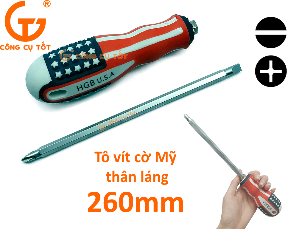 Tô vít cờ mỹ 2 thân láng 2 đầu 260mm