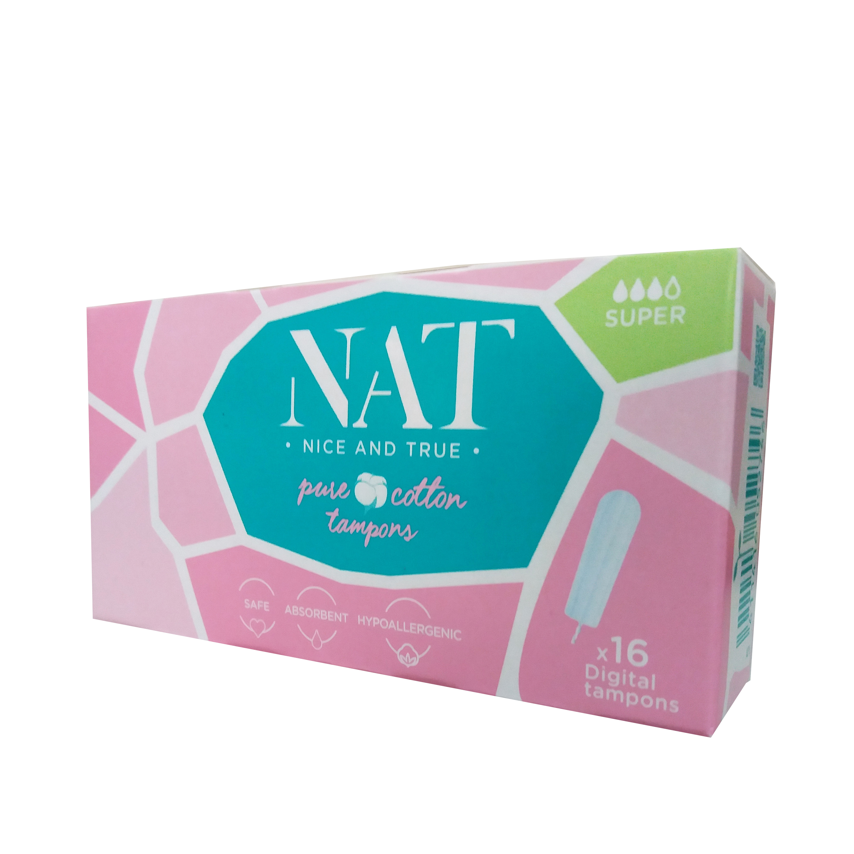 Băng vệ sinh Tampons NAT Super không cần đẩy 16 miếng/hộp - 100% bông hữu cơ