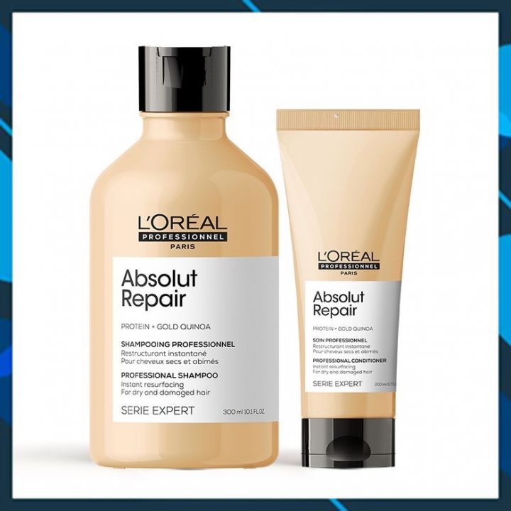 Bộ dầu gội xả L'OREAL SERIE EXPERT Absolut Repair Gold Quinoa phục hồi tóc hư tổn (New 2021) 300ml/200ml