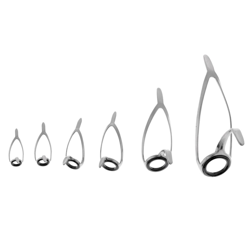 6Pcs Fishing Rod Guides Ring Eye Rings Double Leg Mixed Sizes Rod Repair Kit